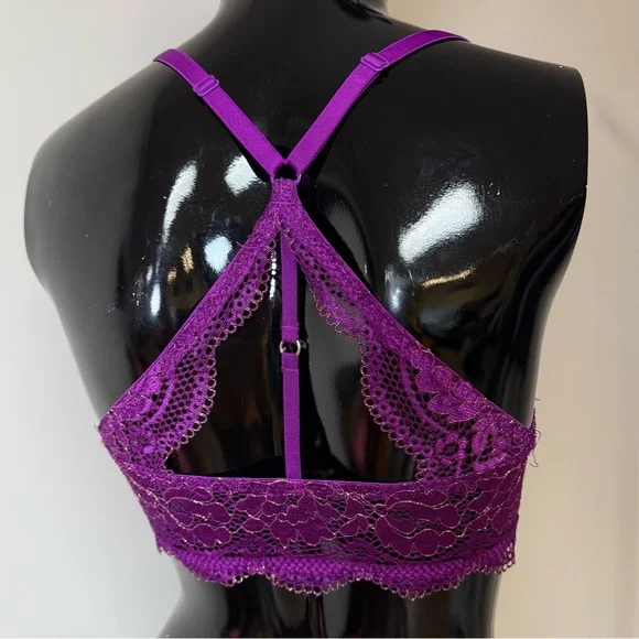 La Senza Purple Lace Push Up Bra 34C Racerback Floral Lingerie Gold Detail - Picture 3 of 5